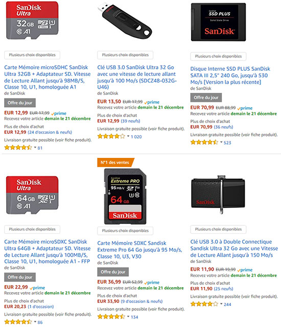 SanDisk Carte mémoire microSDHC 32 Go - Carte mémoire Sandisk sur