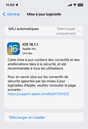  Apple publie iOS et iPadOS 16.1.1