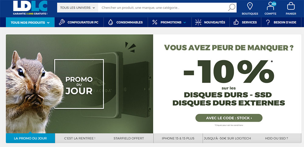 LDLC offre 10% de remise sur les SSD et les disques durs