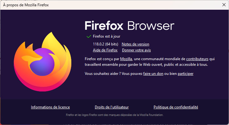  Mozilla met en ligne la version 118.0.2 de Firefox
