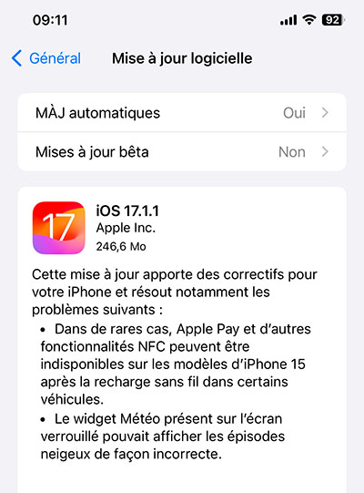  iOS 17.1.1 est disponible en téléchargement