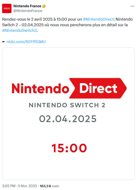  Nintendo Switch 2 : la date et l'heure de la présentation