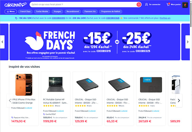 French Days 2025 : CDiscount propose 2 codes promos | Bhmag French Days 2025 : CDiscount propose 2 codes promos