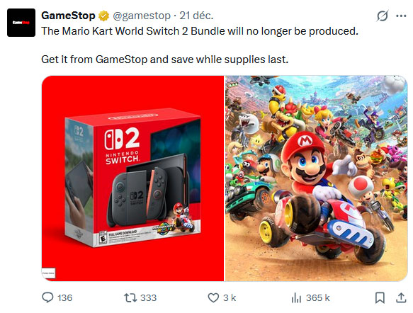  Pack Nintendo Switch 2 + Mario Kart World : c'est fini !