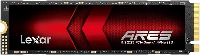 Lexar ARES M.2 2280 PCIe Gen4x4 NVMe SSD with red and black branding on a circuit board Sélection de SSD M.2. qui valent le coup en cette période