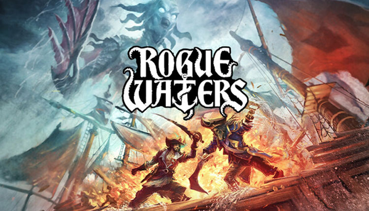 Rogue Wizards game cover: two wizards duel on a burning ship deck with a fiery and icy stormy backdrop.