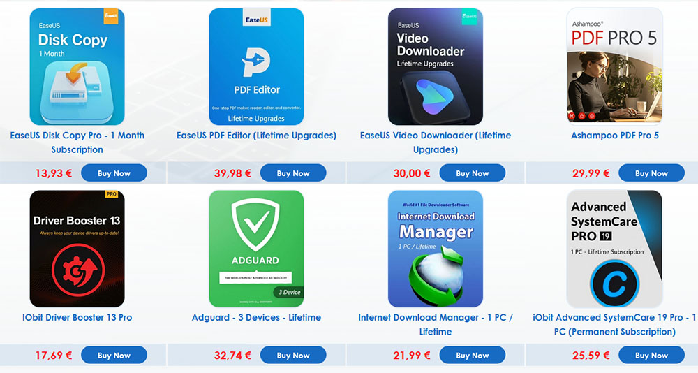 EaseUS Disk Copy Pro—1 Month Subscription app card with blue icon and price €13.93 displayed beneath Offre Godeal24 : Office 2024 à 16,99€, Windows 11 Pro à 12€